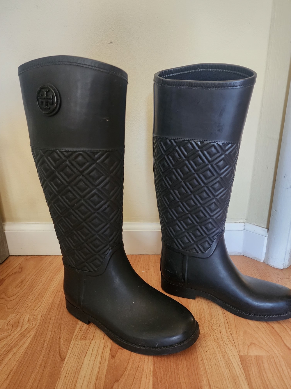 Tory Burch Black Quilted Rain Boots